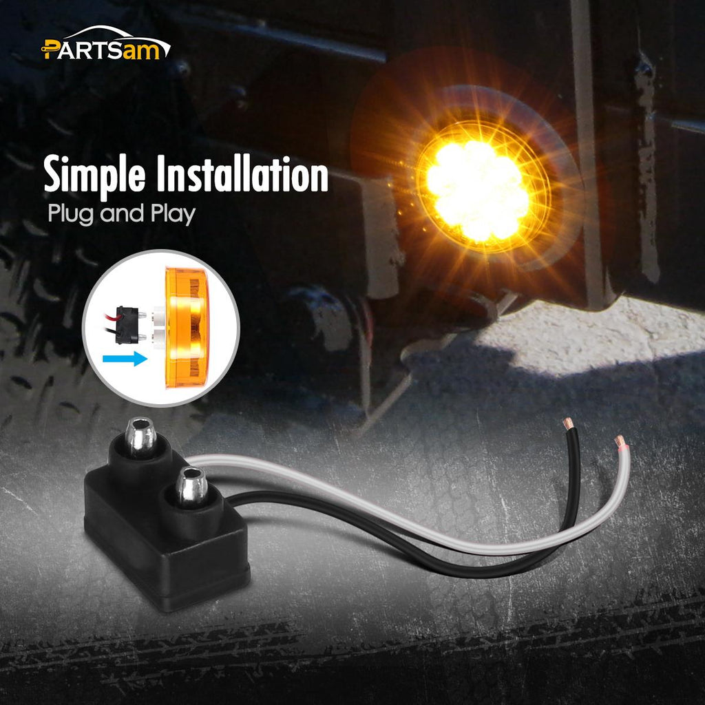 Partsam 10Pcs 2.5" Round Amber Led Clearance and side Marker Lights Kit 13 Diodes with Light Grommet and Wire Pigtail Truck Trailer Rv Flush Mount Waterproof 12V Sealed, 2.5 Round Led Marker Lights