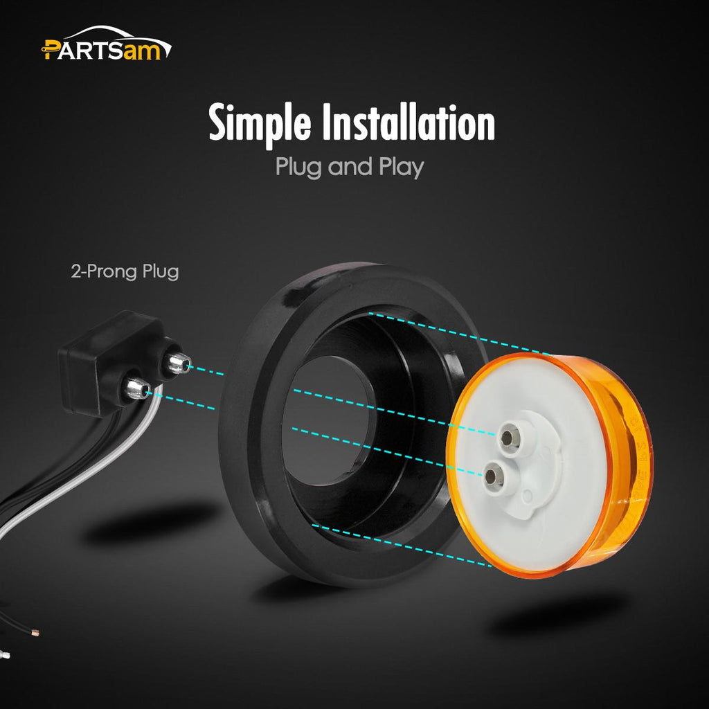 Partsam 10Pcs 2.5" Round Amber Led Clearance and side Marker Lights Kit 13 Diodes with Light Grommet and Wire Pigtail Truck Trailer Rv Flush Mount Waterproof 12V Sealed, 2.5 Round Led Marker Lights