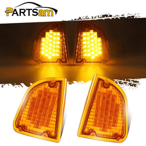 Partsam 29 Amber LED Front P/T/C Light Assembly Replacement for Kenworth T600 T660 K300 T300 T330 Front LED Turn Signal Lights and Parking Lights Lamps, LH & RH, 1157 Plug