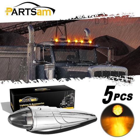 Image of Partsam 5PCS 21LED Smoke Torpedo Cab Marker Roof Running Top Lights Assembly Super Bright Chrome Heavy Duty Trucks Lights Replacement for International Kenworth/Peterbilt/Freightliner/Mack