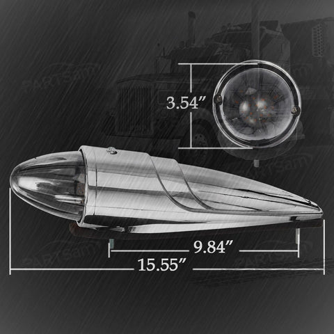 Image of Partsam 5PCS 21LED Smoke Torpedo Cab Marker Roof Running Top Lights Assembly Super Bright Chrome Heavy Duty Trucks Lights Replacement for International Kenworth/Peterbilt/Freightliner/Mack