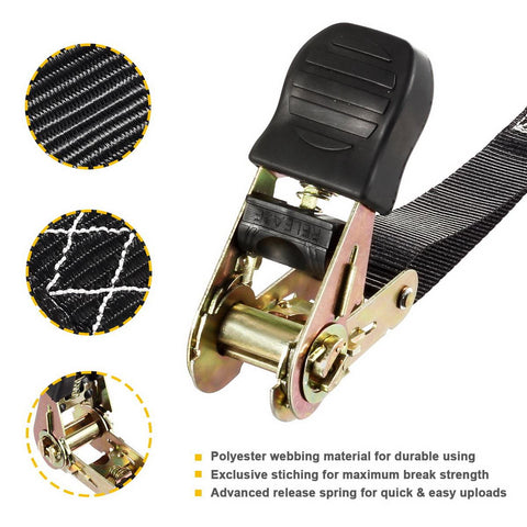 Image of Partsam Ratchet Straps Heavy Duty Tie Down Set, 2500 Break Strength - (4) Heavy Duty 1" x 15' Cargo Motorcycle Tiedowns Straps with Handles & Coated S Hooks + (4) Soft Loop Anchoring Straps (Black)