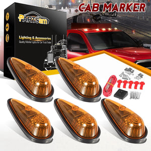 Partsam Amber Teardrop Cab Light 9LED Cab Marker Light 5pcs Front Rear Top Clearance Roof Running Light with Wiring Pack for Trucks, Vans, Pickups, semis and RVs