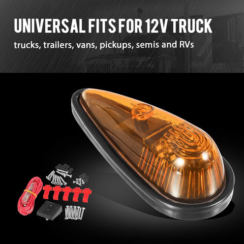 Image of Partsam Amber Teardrop Cab Light 9LED Cab Marker Light 5pcs Front Rear Top Clearance Roof Running Light with Wiring Pack for Trucks, Vans, Pickups, semis and RVs
