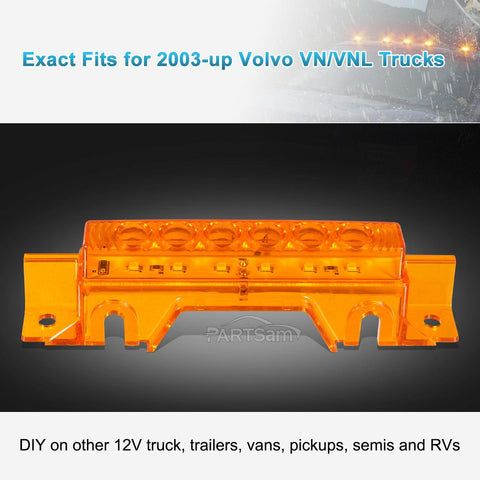 Image of Partsam 5PCS 6LED Cab Light Truck Trailer Cab Marker Top Amber Lens Roof Running Light Reflective Lights Assembly Compatible with 2004 VN/2003-2020 VNL Trucks Waterproof