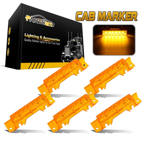 Image of Partsam 5PCS 6LED Cab Light Truck Trailer Cab Marker Top Amber Lens Roof Running Light Reflective Lights Assembly Compatible with 2004 VN/2003-2020 VNL Trucks Waterproof