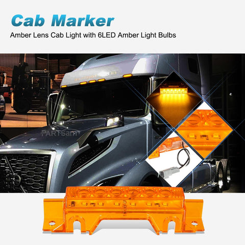 Image of Partsam 5PCS 6LED Cab Light Truck Trailer Cab Marker Top Amber Lens Roof Running Light Reflective Lights Assembly Compatible with 2004 VN/2003-2020 VNL Trucks Waterproof