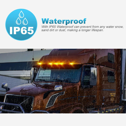 Image of Partsam 5PCS 6LED Cab Light Truck Trailer Cab Marker Top Amber Lens Roof Running Light Reflective Lights Assembly Compatible with 2004 VN/2003-2020 VNL Trucks Waterproof