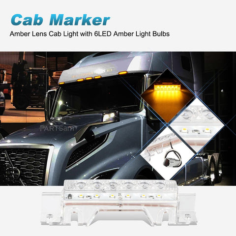 Image of Partsam 5PCS Clear Lens 6LED Amber Cab Light Truck Trailer Top Cab Marker Roof Running Light Waterproof Reflective Lights Assembly Compatible with 2004 VN/2003-2020 VNL Trucks