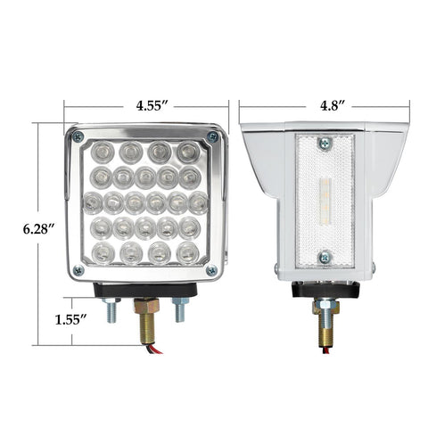 Image of Partsam Double Face Square LED Fender Pedestal Lights Amber/Red 52 LED 3 Studs Mount Truck Trailer Stop Tail Turn Signal Lights Chrome Visor Waterproof w/ Side Reflex Clearance Lights Clear Lens