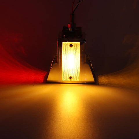 Image of Partsam Double Face Square LED Fender Pedestal Lights Amber/Red 52 LED 3 Studs Mount Truck Trailer Stop Tail Turn Signal Lights Chrome Visor Waterproof w/ Side Reflex Clearance Lights Clear Lens