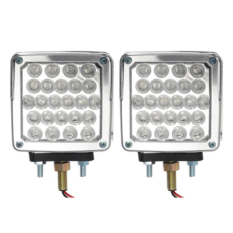 Image of Partsam Double Face Square LED Fender Pedestal Lights Amber/Red 52 LED 3 Studs Mount Truck Trailer Stop Tail Turn Signal Lights Chrome Visor Waterproof w/ Side Reflex Clearance Lights Clear Lens