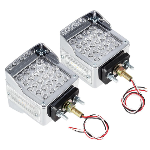 Image of Partsam Double Face Square LED Fender Pedestal Lights Amber/Red 52 LED 3 Studs Mount Truck Trailer Stop Tail Turn Signal Lights Chrome Visor Waterproof w/ Side Reflex Clearance Lights Clear Lens