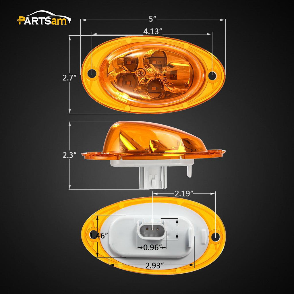 Partsam For Freightliner Cascadia Amber LED Side Marker Turn Signal Lights 5-2835-SMD Sealed Replacement for Freightliner Led Side of Cab Turn Marker / Parking Lights Clearance Lamps (Pack of 2)