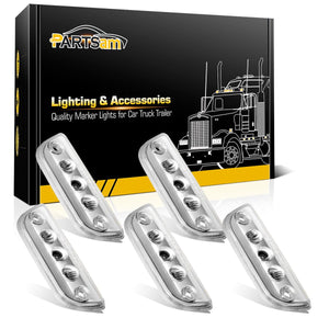 Partsam 5pcs 3LED Cab Light Truck Trailer Cab Marker Clear Lens Top Roof Running Reflective Lights Assembly Compatible with Peterbilt 579 & Kenworth T680, T770, T880 Heavy Trucks Cab Lights