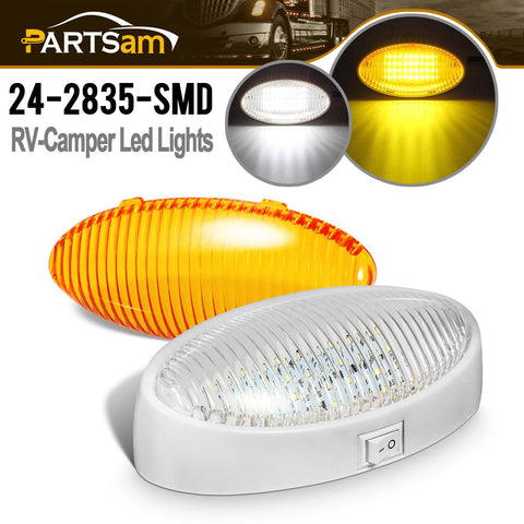 Image of Partsam Oval LED RV Exterior Porch Utility Light with Switch 12v Replacement Light for RVs Boat Trailer Camper 5th Wheels White Base w/Snap-on Clear and Amber Lenses Surface Mount