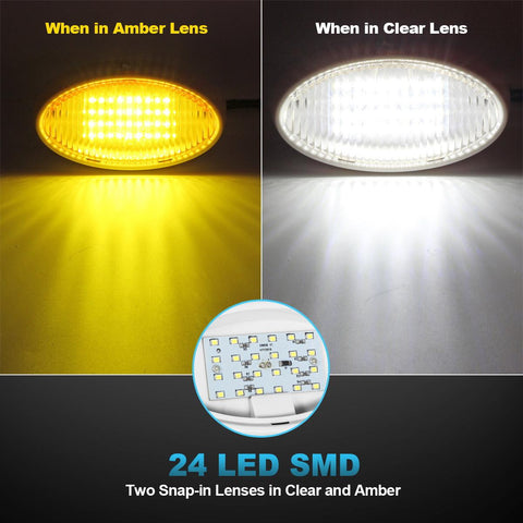 Image of Partsam Oval LED RV Exterior Porch Utility Light with Switch 12v Replacement Light for RVs Boat Trailer Camper 5th Wheels White Base w/Snap-on Clear and Amber Lenses Surface Mount