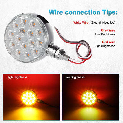 Image of Partsam 2pc 3inch Red/Amber Double Face Chrome Round Pedestal Lights 30 LED Sealed Clear Lens Fender Mount Stop Turn Tail Lights Replacement for Peterbilt/Kenworth/Freightliner Trucks Trailers