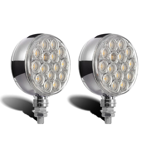 Image of Partsam 2pc 3inch Red/Amber Double Face Chrome Round Pedestal Lights 30 LED Sealed Clear Lens Fender Mount Stop Turn Tail Lights Replacement for Peterbilt/Kenworth/Freightliner Trucks Trailers