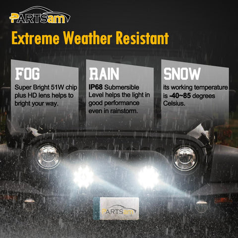 Image of Partsam 2 Pack 7" Round LED Offroad Pod Lights Bar 51W 5100LM with Mounting Bracket Red Spot Bumper Driving Lamp Headlight Fog Light for Offroader Truck ATV SUV Jeep Car Construction Camping Hunters