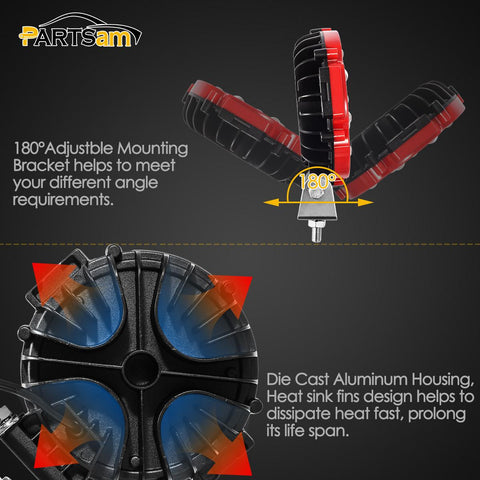 Image of Partsam 2 Pack 7" Round LED Offroad Pod Lights Bar 51W 5100LM with Mounting Bracket Red Spot Bumper Driving Lamp Headlight Fog Light for Offroader Truck ATV SUV Jeep Car Construction Camping Hunters