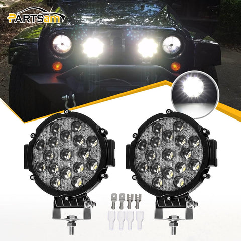 Image of Partsam 2 PACK 7" LED Offroad Pod Lights Bar 51W 5100LM with Mounting Bracket Black Round Spot Bumper Light Pod Driving Lamp Headlight Fog Light for Offroader Truck Car ATV SUV Jeep Camping Hunters