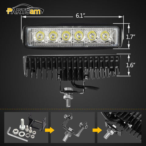 Image of Partsam 6" LED Light Bar White 36W 6500K Super Bright Spot Work Light Pods Single Row Off Road Driving Light Fog Light Boat Light Waterproof SUV ATV 4WD Car Truck Golf Cart 12V 24V IP67 (2pcs)
