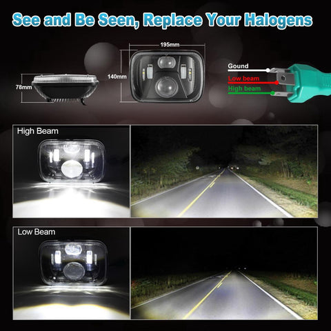 Image of Partsam New Osram Chips 110W 5x7 Inch Led Headlights 7x6 LED Headlamp DOT Approved with High Low Beam H6054 6054 Led Headlight Compatible with Jeep YJ Cherokee XJ H5054 H6054LL 6052 6053(Pair)