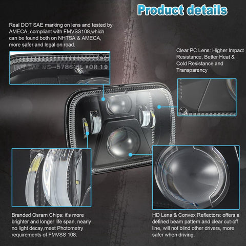 Image of Partsam New Osram Chips 110W 5x7 Inch Led Headlights 7x6 LED Headlamp DOT Approved with High Low Beam H6054 6054 Led Headlight Compatible with Jeep YJ Cherokee XJ H5054 H6054LL 6052 6053(Pair)