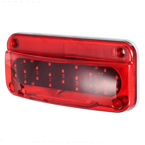 Image of Partsam Rectangular Red LED RV Camper Trailer Stop Turn Brake Tail Lights White License Plate Light 49 LED with License Bracket Holder and White Base 12V Sealed w Reflex Surface Mount (Left + Right)