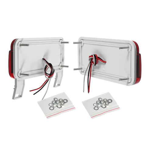 Image of Partsam Rectangular Red LED RV Camper Trailer Stop Turn Brake Tail Lights White License Plate Light 49 LED with License Bracket Holder and White Base 12V Sealed w Reflex Surface Mount (Left + Right)