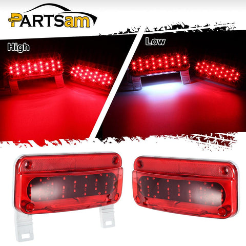 Image of Partsam Rectangular Red LED RV Camper Trailer Stop Turn Brake Tail Lights White License Plate Light 49 LED with License Bracket Holder and White Base 12V Sealed w Reflex Surface Mount (Left + Right)