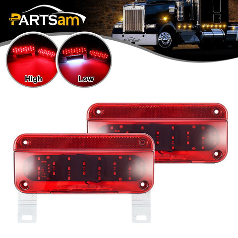 Image of Partsam Rectangular Red LED RV Camper Trailer Stop Turn Brake Tail Lights White License Plate Light 49 LED with License Bracket Holder and White Base 12V Sealed w Reflex Surface Mount (Left + Right)