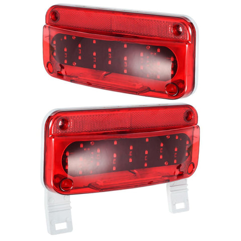 Image of Partsam Rectangular Red LED RV Camper Trailer Stop Turn Brake Tail Lights White License Plate Light 49 LED with License Bracket Holder and White Base 12V Sealed w Reflex Surface Mount (Left + Right)