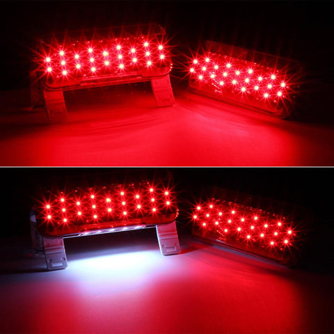 Image of Partsam Rectangular Red LED RV Camper Trailer Stop Turn Brake Tail Lights White License Plate Light 49 LED with License Bracket Holder and White Base 12V Sealed w Reflex Surface Mount (Left + Right)