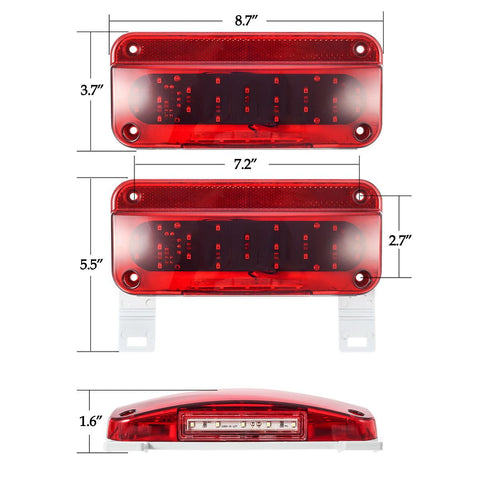 Image of Partsam Rectangular Red LED RV Camper Trailer Stop Turn Brake Tail Lights White License Plate Light 49 LED with License Bracket Holder and White Base 12V Sealed w Reflex Surface Mount (Left + Right)
