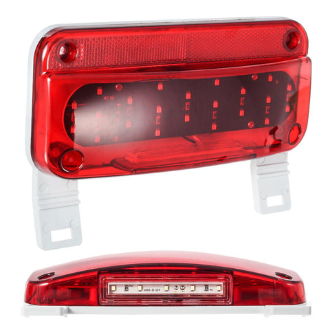 Image of Partsam Rectangular Red LED RV Camper Trailer Stop Turn Brake Tail Lights White License Plate Light 49 LED with License Bracket Holder and White Base 12V Sealed w Reflex Surface Mount (Left + Right)