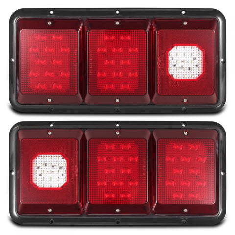 Image of Partsam 2Pcs LED Triple Tail Lights 45 LEDs, Rectangle Vertical or Horizontal Mount LED Trailer Camper RV Tail Lights Stop Turn Tail Backup Reverse Lights Taillights w/ Black Base - Red/Clear Lens
