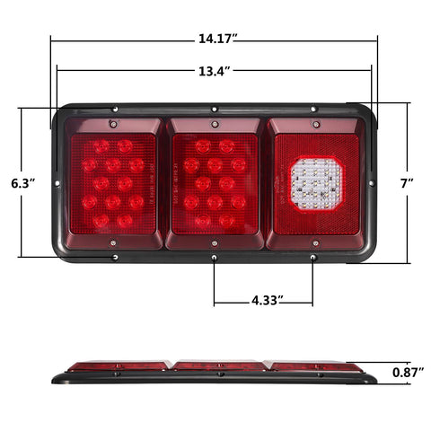 Image of Partsam 2Pcs LED Triple Tail Lights 45 LEDs, Rectangle Vertical or Horizontal Mount LED Trailer Camper RV Tail Lights Stop Turn Tail Backup Reverse Lights Taillights w/ Black Base - Red/Clear Lens