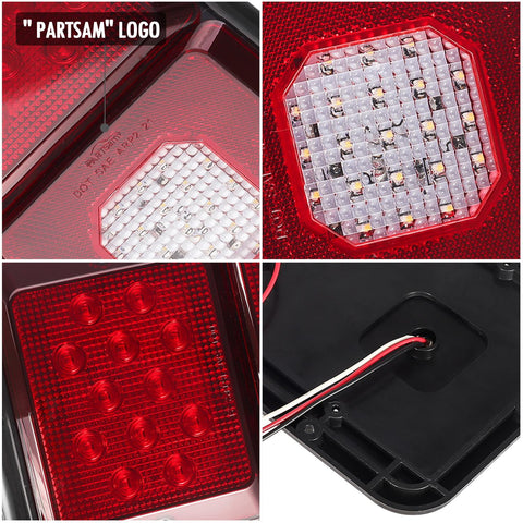 Image of Partsam 2Pcs LED Triple Tail Lights 45 LEDs, Rectangle Vertical or Horizontal Mount LED Trailer Camper RV Tail Lights Stop Turn Tail Backup Reverse Lights Taillights w/ Black Base - Red/Clear Lens