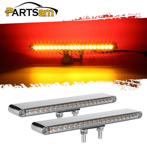 Image of Partsam 2Pcs 12inch Clear Lens Red / Amber LED Combo Dual Face Truck Semi Trailer Light Bars 20LED Waterproof w Double Studs Sealed Trailer Led Pedestal Turn Signal Stop Tail Marker Clearance Lights