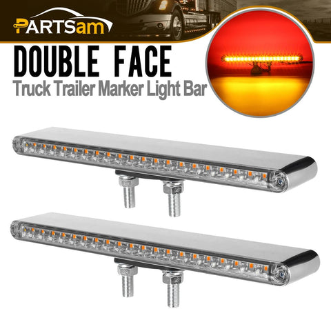Image of Partsam 2Pcs 12inch Clear Lens Red / Amber LED Combo Dual Face Truck Semi Trailer Light Bars 20LED Waterproof w Double Studs Sealed Trailer Led Pedestal Turn Signal Stop Tail Marker Clearance Lights