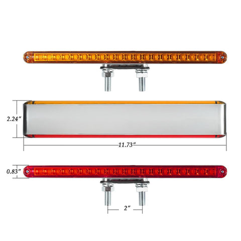 Image of Partsam 2Pcs 12inch Red / Amber LED Combo Double Face Truck Semi Trailer Light Bars 20LED Waterproof with Double Studs Sealed Truck Trailer Led Pedestal Turn Signal Stop Tail Marker Clearance Lights 12V