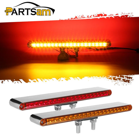 Image of Partsam 2Pcs 12inch Red / Amber LED Combo Double Face Truck Semi Trailer Light Bars 20LED Waterproof with Double Studs Sealed Truck Trailer Led Pedestal Turn Signal Stop Tail Marker Clearance Lights 12V