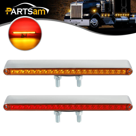 Image of Partsam 2Pcs 12inch Red / Amber LED Combo Double Face Truck Semi Trailer Light Bars 20LED Waterproof with Double Studs Sealed Truck Trailer Led Pedestal Turn Signal Stop Tail Marker Clearance Lights 12V