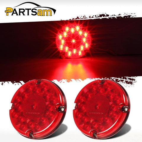 Image of Partsam 2Pcs 7 Inch Round Led Trailer Tail Lights Red 17 LED w/ Inner Reflex Lens Submersible Truck Trailer Bus RV UTE UTV Motorhome Rear Stop Turn Tail Brake Lights Lamps Sealed Surface Mount 10-30V