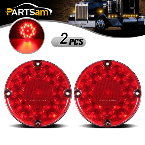 Image of Partsam 2Pcs 7 Inch Round Led Trailer Tail Lights Red 17 LED w/ Inner Reflex Lens Submersible Truck Trailer Bus RV UTE UTV Motorhome Rear Stop Turn Tail Brake Lights Lamps Sealed Surface Mount 10-30V