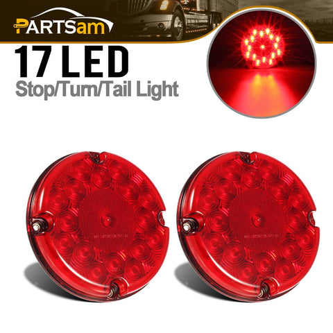 Image of Partsam 2Pcs 7 Inch Round Led Trailer Tail Lights Red 17 LED w/ Inner Reflex Lens Submersible Truck Trailer Bus RV UTE UTV Motorhome Rear Stop Turn Tail Brake Lights Lamps Sealed Surface Mount 10-30V