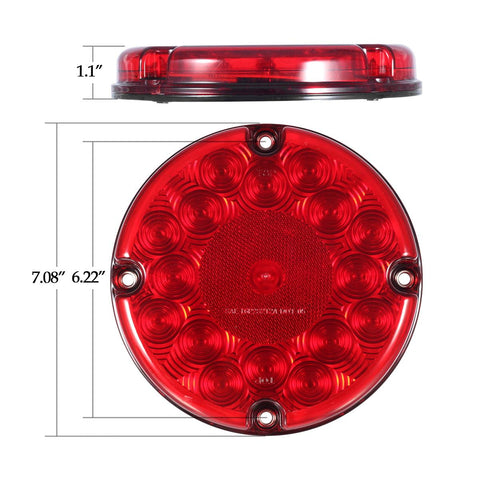Image of Partsam 2Pcs 7 Inch Round Led Trailer Tail Lights Red 17 LED w/ Inner Reflex Lens Submersible Truck Trailer Bus RV UTE UTV Motorhome Rear Stop Turn Tail Brake Lights Lamps Sealed Surface Mount 10-30V