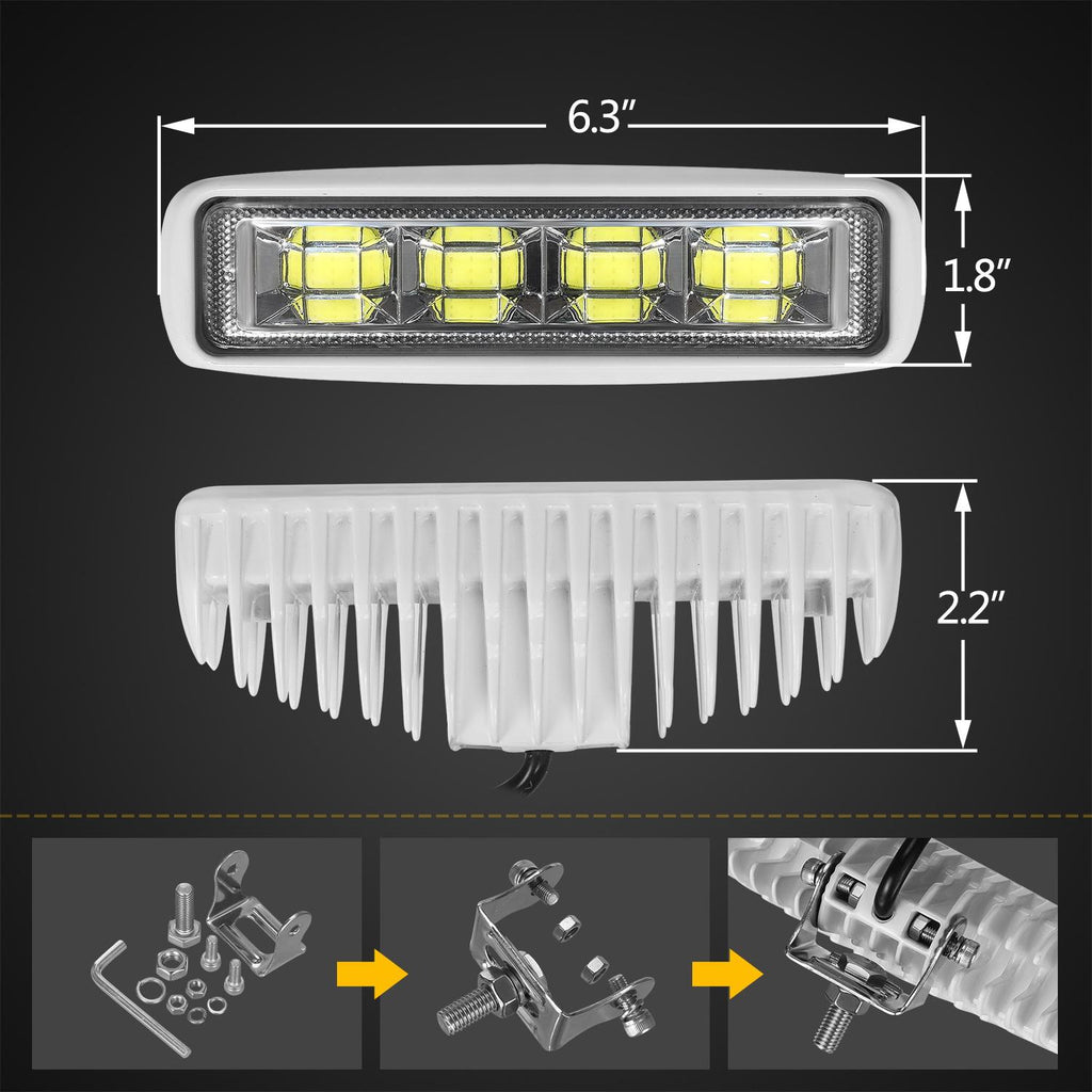 Partsam Waterproof Led Boat Lights White Beam 6.3 inch 36W IP67 Waterproof Deck Dock Marine Light 4000LMS 150¡ãFlood Light 12/24V Light Bar Aluminum Housing w/180¡ãAdjustable Mounting Bracket(2pcs/4pcs)